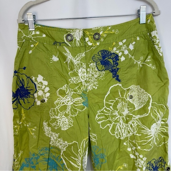 Chico's Cropped Capri Pants Womens 2 Green Cotton Floral Print Tropical Coastal - Picture 2 of 13